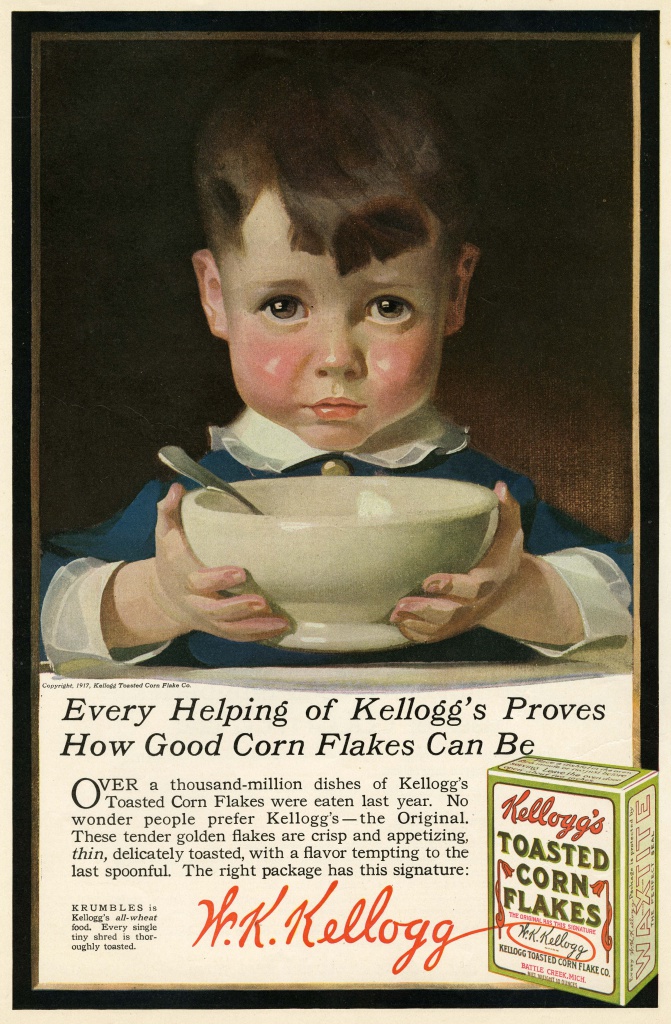Реклама кукурузных хлопьев Kellogg's в журнале (1917 год) Реклама кукурузных хлопьев Kellogg's в журнале (1917 год)